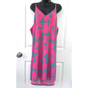 R. Rouge Hot Pink & Turquoise Cross Print Dress